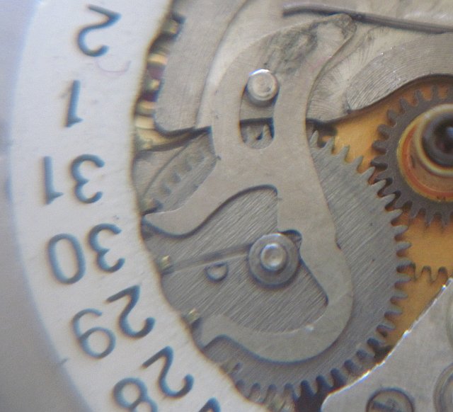 date indication mechanism, detail view of lever